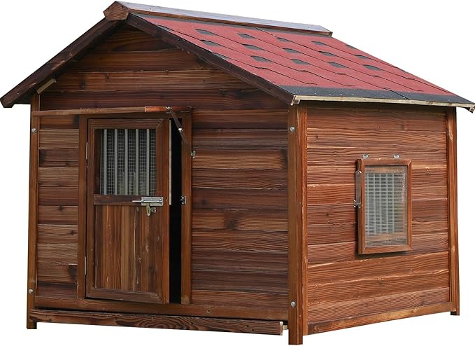 Outdoor Dog House, Natural Pine Wood Dog House with Elevated Floor, XL Outdoor Large Breed, XL-38.58''(D) X30.70''(W) X36.61''(H)