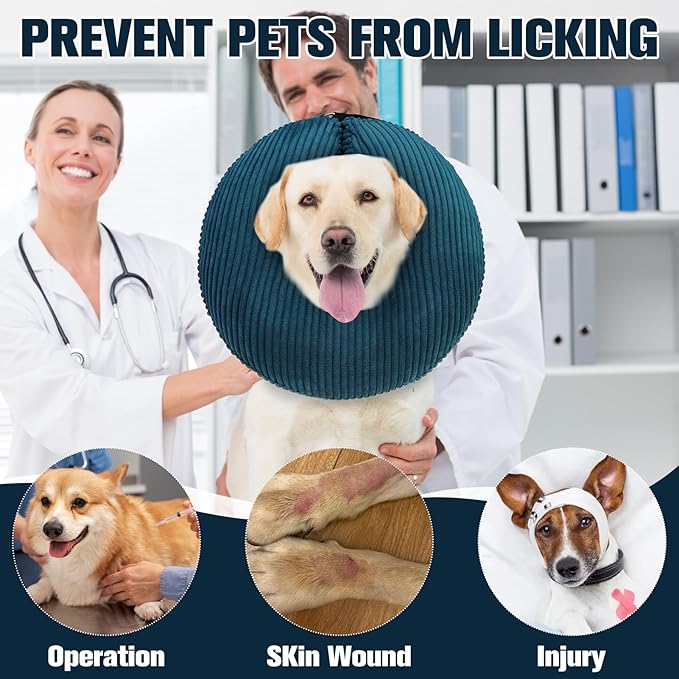 BINGPET Inflatable Dog Cone Collar Alternative After Surgery,Soft Recovery Cone for Dogs to Stop Licking,Protective Neck Donut E Collar Adjustable for Small Medium Large Dogs & Cats(Navy Blue,L)