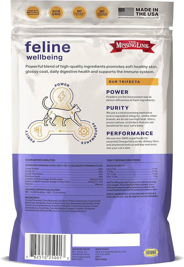 The Missing Link Feline Superfood Supplement Powder 6oz Bag, Veterinarian Formulated, Balanced Omega 3 & 6 for Healthy Skin & Coat, Digestion, Immunity & Overall Cat Health