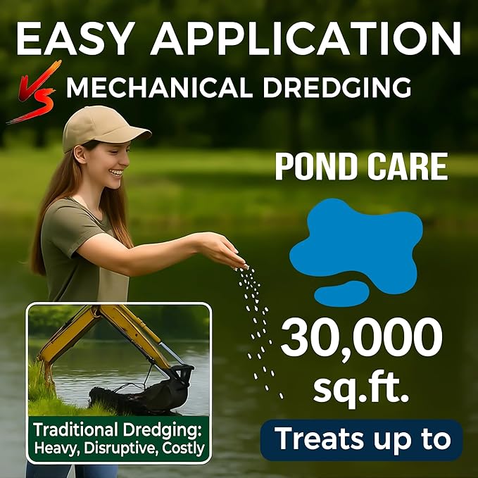 Muck Clear - 15LB Beneficial Bacteria for Ponds & Lake, Boost Enzymes, Sludge Odor Away, Outdoor Fish Pond Water Clarifier, Safe for Aquatic Life, Treats Up to 90,000 Sq Ft