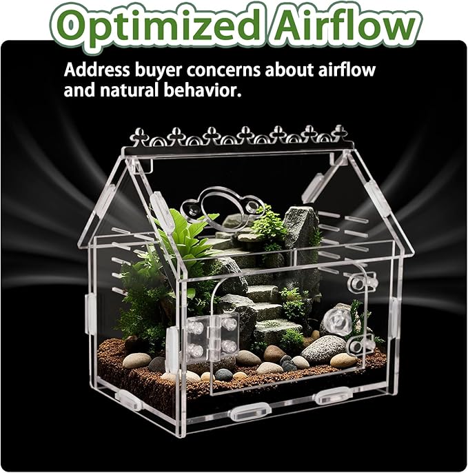 Magnetic Acrylic Terrarium Kit - 5.9"x3.9"x5.1" Jumping Spider Enclosure/Tarantula Cage with Secure Magnetic Latches, Ventilation & Escape-Proof Design - Reptile/Chameleon/Mantis Habitat