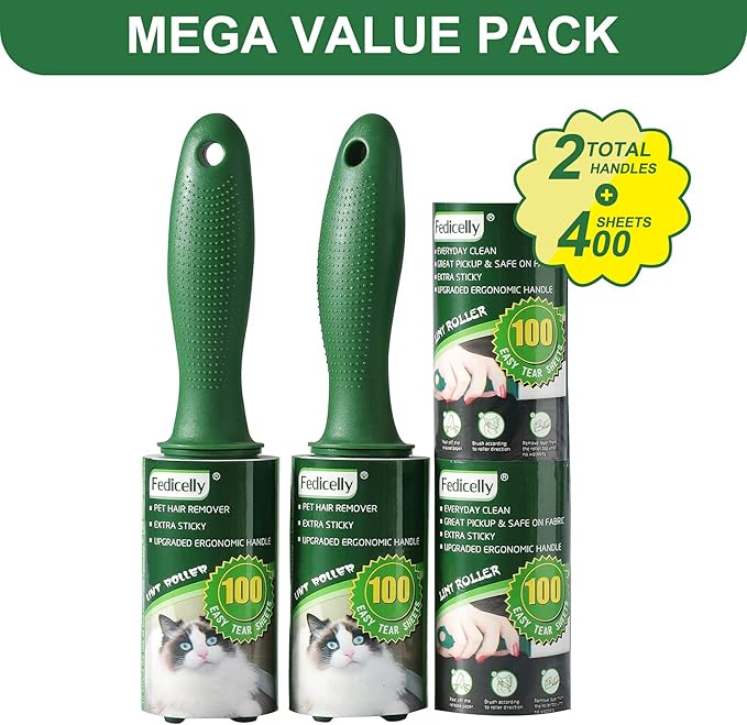 Fedicelly Extra Sticky Lint Rollers Pet Hair Remover for Laundry Clothes Furniture Carpet,Total 400 Sheets Lint Rollers Refills Dog Cat Hair Lint Remover Brush Couch