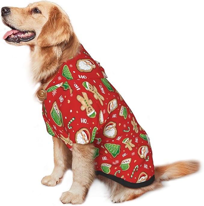 Santa Claus with Gingerbread Man Hoodie,Christmas Cosplay Dog Clothes with Pocket and Hat Winter Clothes Sweaters XXX-Large