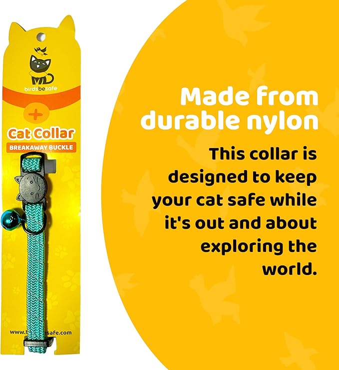 BirdsBeSafe® Break Away Cat Collar with Bell, Reflective Thread for Night Visibility, Comfortable Elastic Stretch Cat Collar to Protect Cat from Getting Stuck in The Garden.