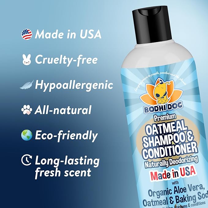 Bodhi Dog Oatmeal Shampoo & Conditioner - Hypoallergenic Formula - Naturally Deodorize Dogs, Cats & Pets - Made w/Organic Ingredients - Moisturizes Dry & Itchy Skin - Made in USA (Oatmeal, 8 Fl Oz)