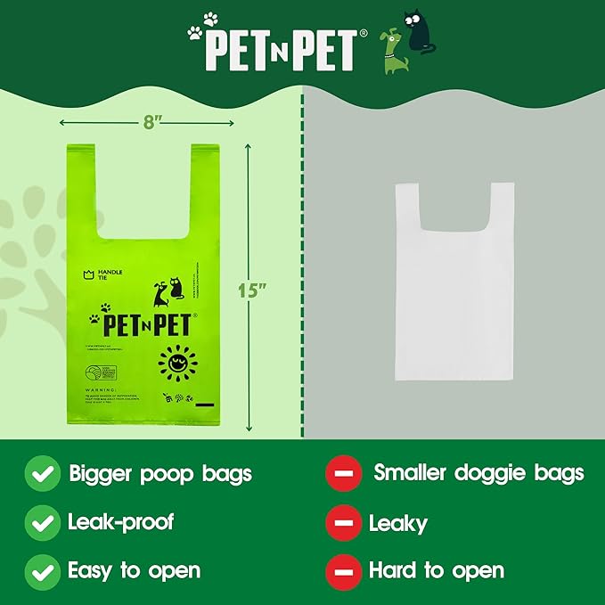 Pet N Pet 800 Counts Unscented Dog Poop Bags Rolls with Tie Handles, 38% Plant Based & 62% PE Poop Bags for Dogs, Extra-Thick Doggie Poo Bag, Pet Waste Bag