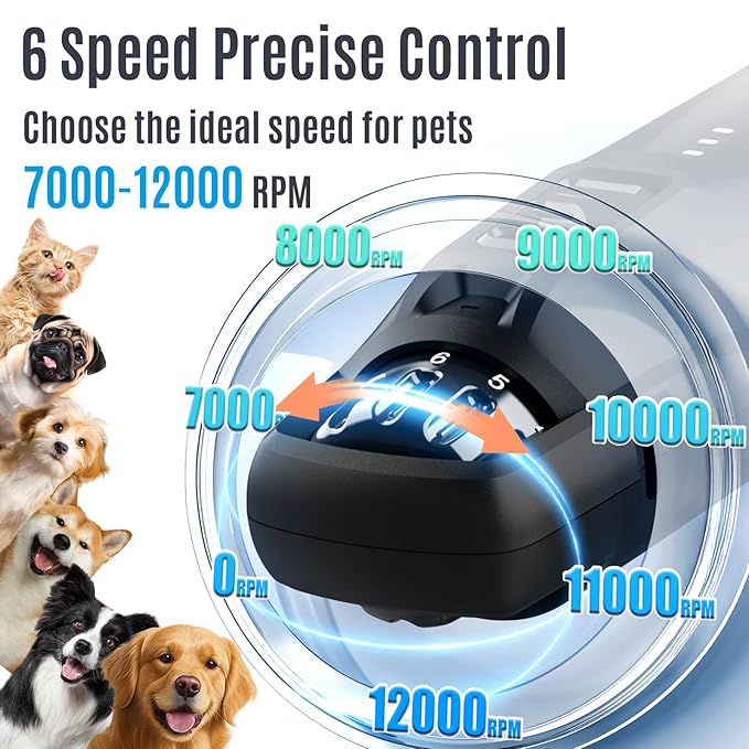 Casfuy New 6-Speed Dog Nail Grinder - 50% More Power Dog Nail Trimmers with 2 LED Lights Quiet 7h Running Time Electric Pet Nail Grinder File Toenail Grinder for Large Medium Small Dogs & Cats (Black)