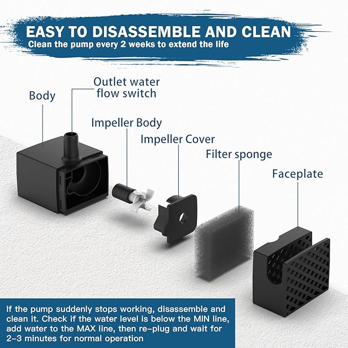 PETNF Dog Water Fountain Water Pump Replacement for PETNF 3 Gallons Stainless Steel Pet Water Fountain for Large Dogs, Replacement Pump for D2223, D2341, D2322 Models, Safe, Quiet and Powerful Pump