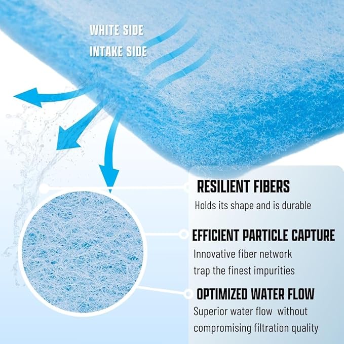 Premium Aquarium Filter Media Pad - Cut-to-Fit Roll, Fresh and Saltwater Safe, Blue & Dye-Free Options, Made in USA (Blue Bonded, 12"x120" (10 ft) x0.75)
