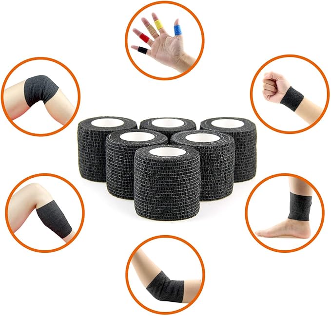 AUPCON Vet Wrap Cohesive Bandages Bulk Self Adhesive Bandage Wrap Self Adherent Wrap Non-Woven for Dogs Pet Animals & Ankle Sprains & Swelling 2 Inch x 5 Yards (2 Inch Black)
