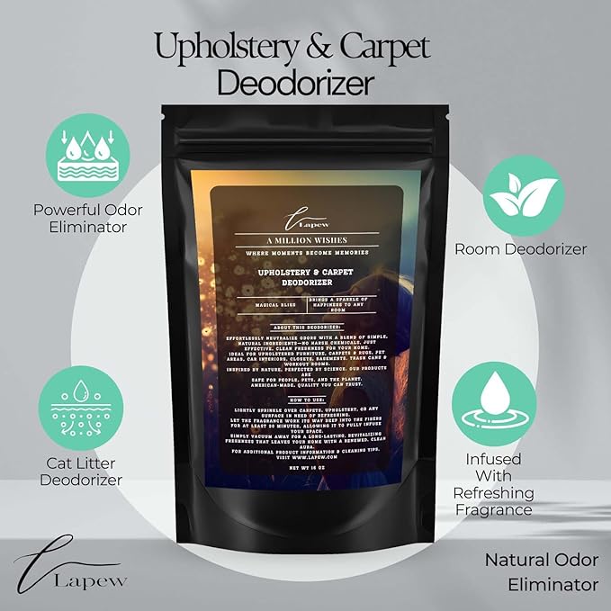 A Million Wishes Carpet Freshener Powder: Powerful Odor Eliminator for Home, Upholstery Deodorizer, Carpet Deodorizer, Pet Urine, Cat Litter Box - A Million Wishes Fragrance.