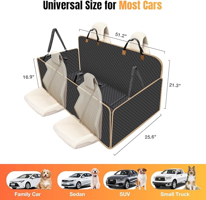 Dog Car Seat Cover for Back Seat, Dog Car Bed Cover with Strong Hard Bottom 4 Panels, Car Back Seat Extender Hammock for Car SUV Truck Black Color