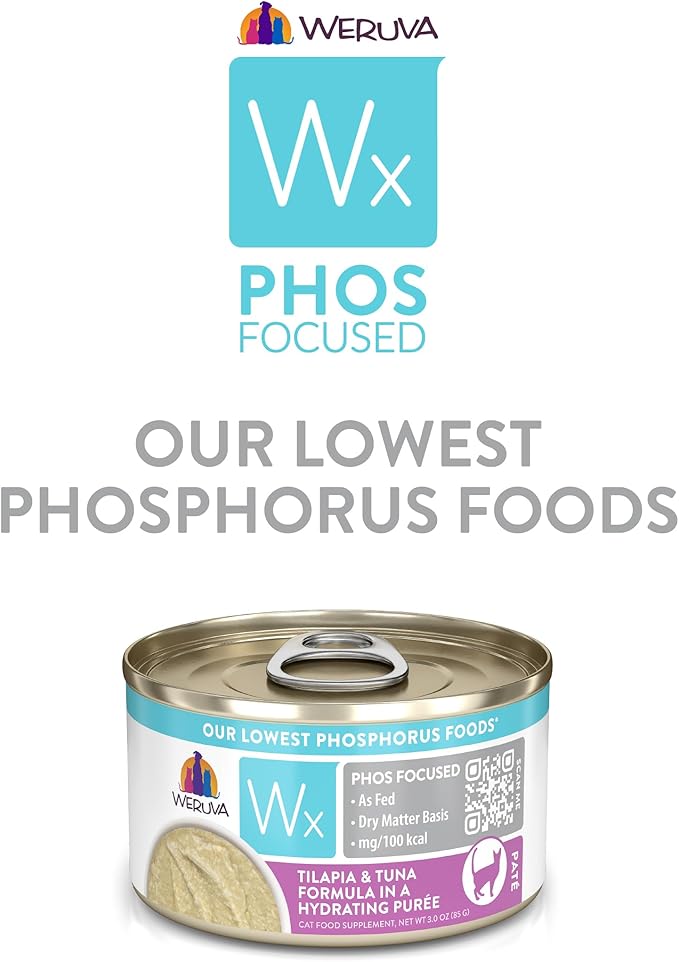 Weruva Wx Phos Focused, Tilapia & Tuna Formula in a Hydrating purée, 3oz Can (Pack of 12)
