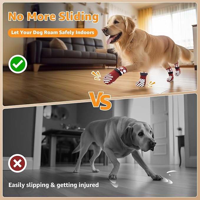 LOOBANI Dog Socks to Prevent Licking Paws - Dog Socks for Hardwood Floors Anti Slip for Traction Control - Dog Grippy Socks for Senior Dog Small Medium Large Dogs on Tile Floors, Red XL