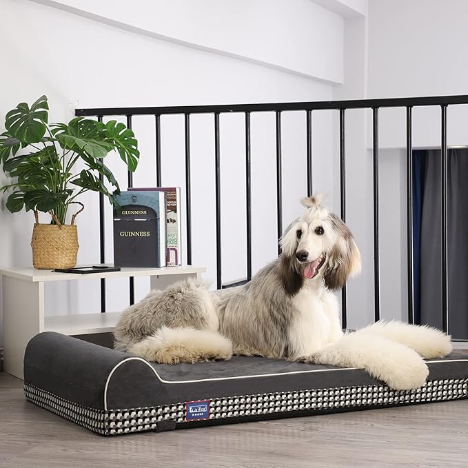 Laifug Orthopedic Memory Foam Extra Large Dog Bed with Pillow and Durable Water Proof Liner & Removable Washable Cover & Smart Design (Large (46"x28"x8"), Black and White Plaid)