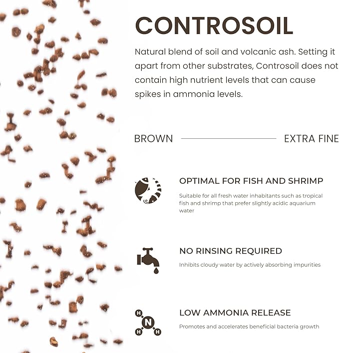 Ultum Nature Systems Controsoil - Freshwater Aqua Soil Substrate for Fish, Shrimp, Live Plant Propagation and Aquascaping - 6.8pH Low Ammonia, Volcanic Ash - Brown, Extra Fine (1 Liter | 2LB)