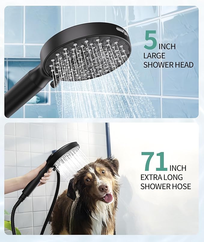 SR SUN RISE Filtered Shower Head with Handheld, High Pressure 9 Spray Mode Matte Black Showerhead with Filters, detachable shower head,Water Softener Filters Beads for Hard Water - Remove Chlorine