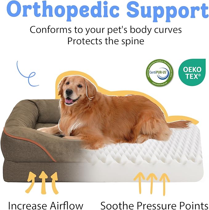 Washable Orthopedic Large Dog Bed - Big Dog Beds with Removable Waterproof Cover and Non-Slip Bottom XL Large Pet Beds with Bolster Extra Large Dogs Bed