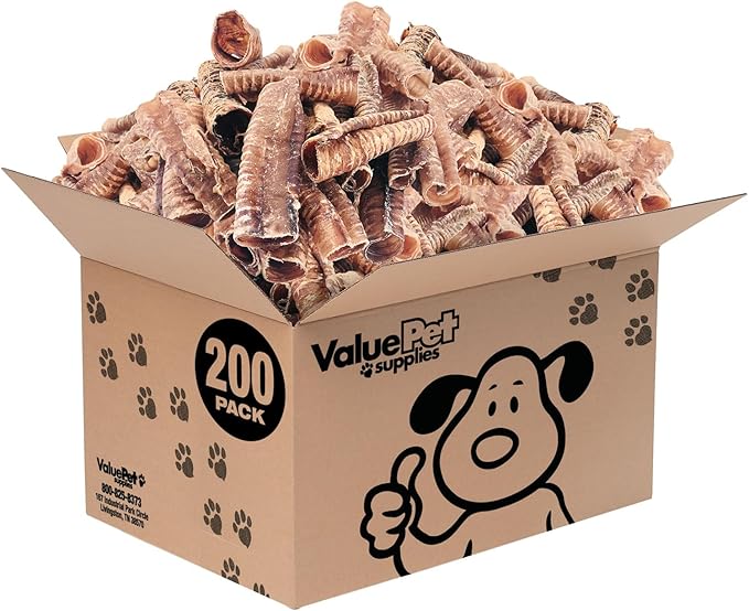 ValueBull Beef Trachea, Premium 5-6 Inch, 200 Count Bulk Pack - Natural Angus Dog Chews with Glucosamine, Chondroitin & Amino Acids