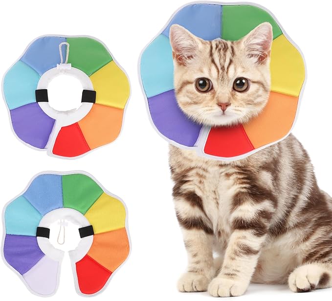 KOOLTAIL Cat Cone Collar, Adjustable Soft Comfortable Cat Recovery Collar to Stop Licking, Foldable Donut Water Resistant Pet Cone for Small Large Cats Kittens After Surgery Flower M