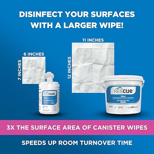 REScue One-Step Disinfectant Cleaner & Deodorizer Wipes for Vet Use – Cleaner for Kennels, Litter Boxes, Vet Offices, Pet Grooming Surfaces – Extra Large Wipes, 160-Count Bucket Refill (4 Pack)