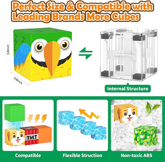Magnetic Blocks with Forest Animals, Magnetic Building Blocks Magnet Cube Toys Stacking, Build Forest World Set, STEM Montessori Sensory Toys for Kids Boys Girls Age 3 4 5 6 7 8 9 10 Gifts
