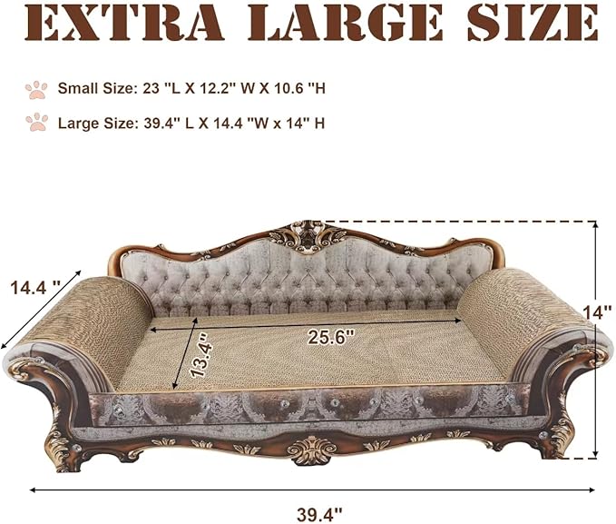 Sofa Shaped Scratching Couch,Thick Scratching Cardboard, Lounge Bed for Indoor Rest&Play, Sofa Scratcher Pad (39.4" L X 14.4 "W X 14" H)