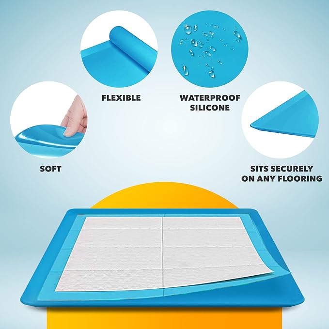 TidyFriend 2 Pack Dog Pee Pad Holder Tray Fits for 24” x 24” Wee Wee Pee Pads - Stable Grip, Raised Edges, Quick-Wipe Silicone Surface Dog Potty Tray Holder for Indoor Flooring Protection (Dark Blue)