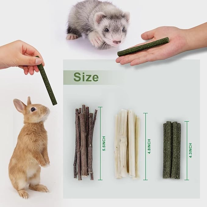 300g Guinea Pig & Rabbit Chew Toys with Apple & Timothy Sticks - Prevent Overgrown Teeth with Sweet Bamboo Treats - Ideal Rabbit Treats Included!