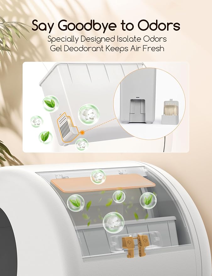 MeoWant Self-Cleaning Cat Litter Box, Advanced Safety System Automatic Cat Litter Box Perfect for Multi Cats, Extra Large/Odor Control/APP Control Smart Cat Litter Box with Mat & Liner, Yellow