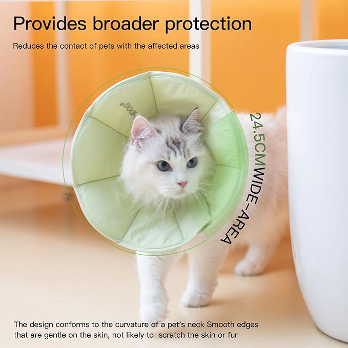 Touchdog Foldable Dog Cone Collar for Cats & Dogs - Adjustable Soft Recovery Collar with Waterproof PU Coating, Lightweight Design, 24.5cm/9.6in Wide Barrier (Green, S)