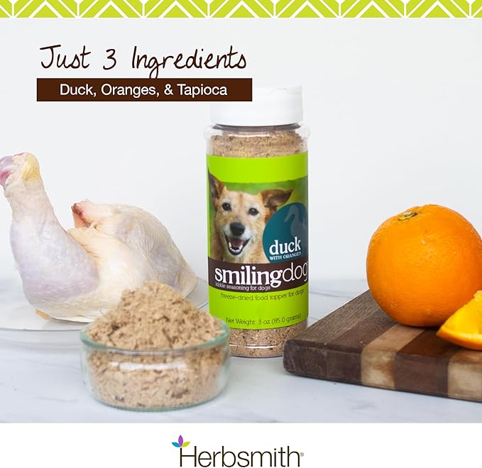 Herbsmith Kibble Seasoning – Freeze Dried Duck – Dog Food Topper for Picky Eaters – Grocery-Grade Fruits + Veggies – 3oz