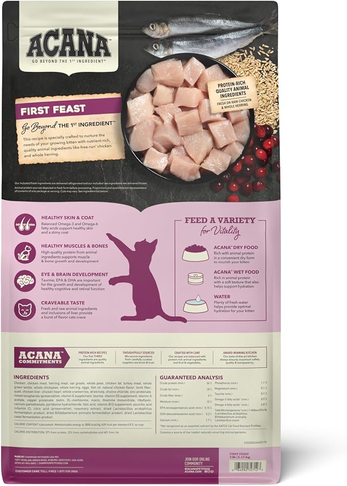 ACANA Dry Cat Food for Kittens First Feast Chicken and Fish 7lb Bag