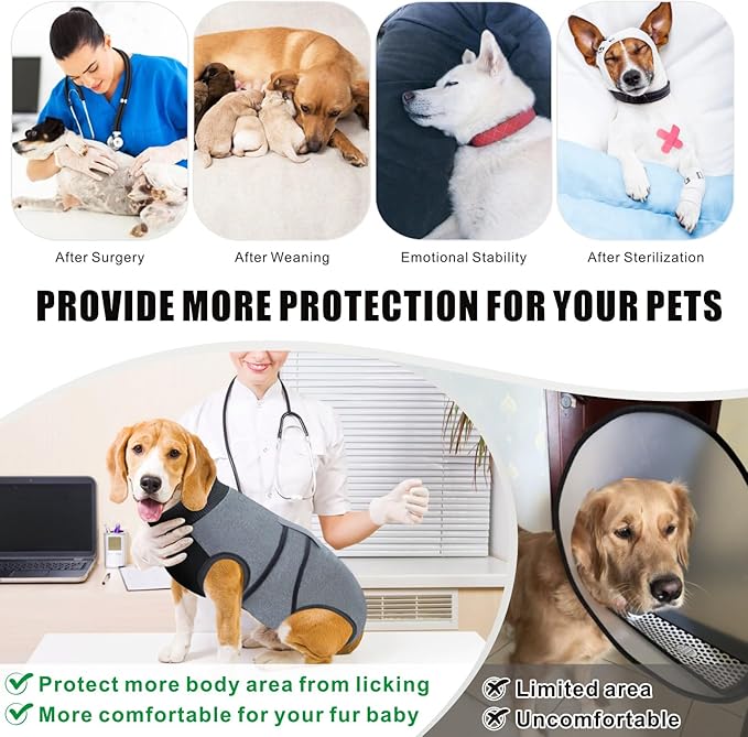 Idepet Dog Recovery Suit Female,Dogs Onesie Suit Surgery Male Breathable Pet Bodysuit for Spay Neuter E-Collar & Cone Alternative Surgical Suit Puppy Abdominal Anti Licking Wounds Shirt (Gray, XXL)