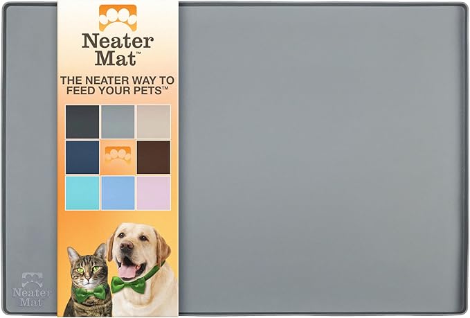 Neater Pet Brands Neater Mat Pet Mats for Food and Water, Cat & Dog Bowl Mat Waterproof Silicone, Feeding Tray, Dog Food Mats for Floors, Placemat w/Raised Edge for Under Bowls, 24" x 16", Grey