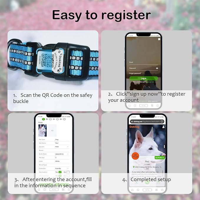 Reflective Dog Collar with Apple AirTag Holder & QR Code Pet ID Tag,Soft Nylon Adjustable Dog Tracker Collar with Safety Lock for Small Dogs (Blue, S)