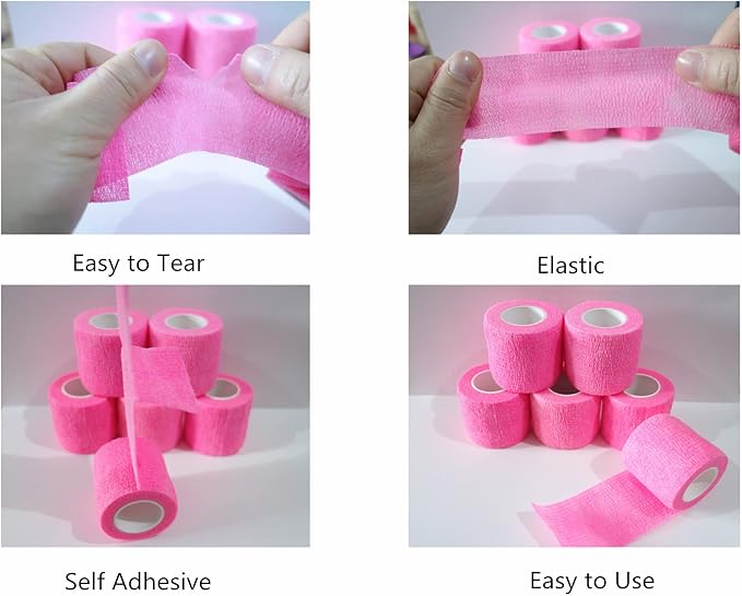 6 Pack 2" x 5 Yards Self Adhesive Bandage Wrap Breathable Cohesive Vet Wrap for Pets, Elastic Self-Adherent Tape for Sports, Wrist, Ankle (Pink)