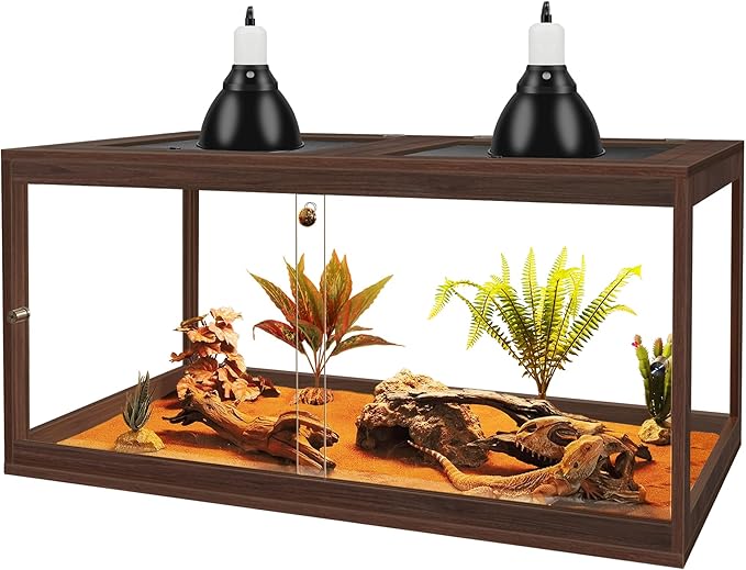 PROLEE Bearded Dragon Tank,60 Gallon Reptile Tank with Meatl Mesh Roof and Front Sliding Door, Anti-Scratch Lizard Tank,Spacious Reptile Enclosure for Snakes,Lguanas, Chameleons(Walnut)