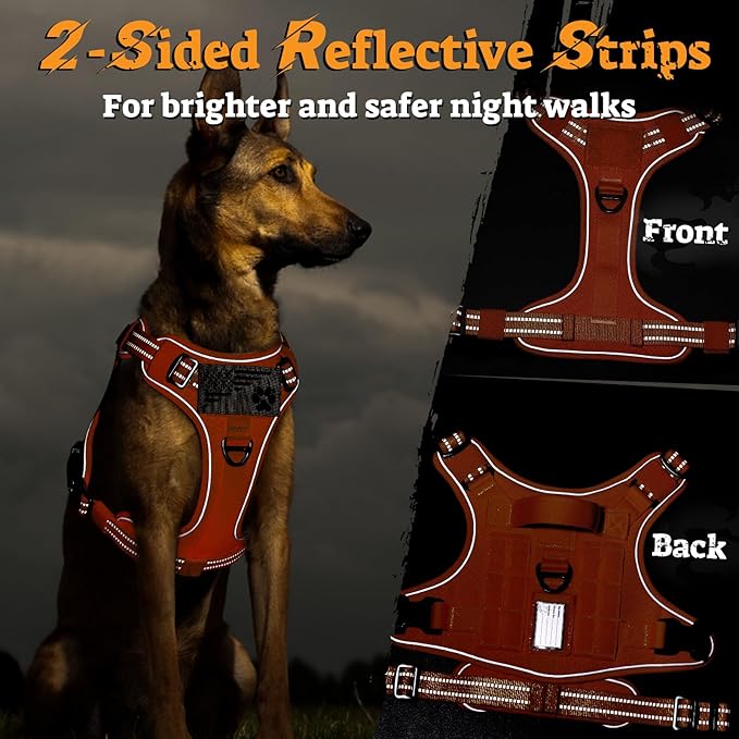 rabbitgoo Dog Harness Small Sized No Pull, Tactical Service Pet Vest with Molle and Control Handle, Adjustable and Reflective Military Harness for Easy Walking and Training, Orange, S