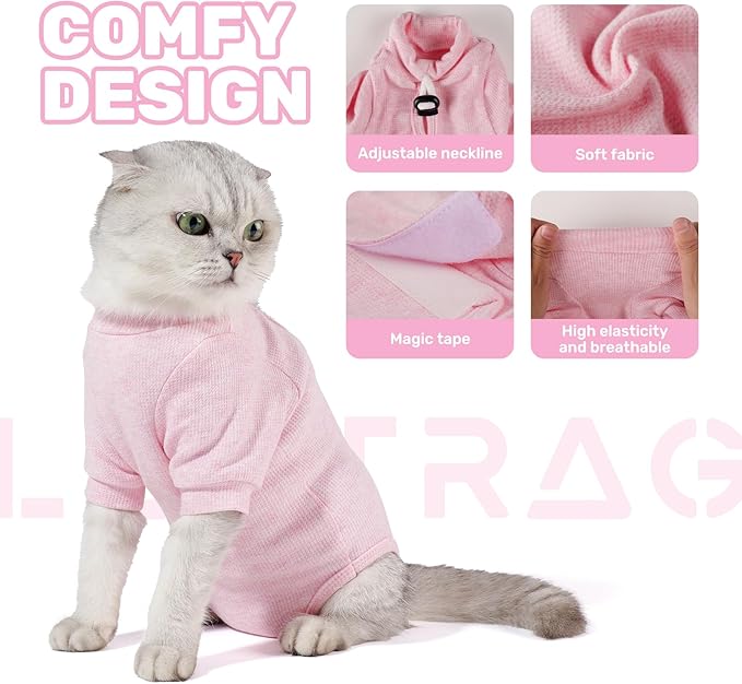 Breathable Cat Recovery Suit for Female/Male, Anti-Licking Kitten Onesie - Cat Surgery Pajamas with Sleeve After Spay, Prevent Shedding, Abdominal Wounds, Skin Diseases or E-Collar Alternative