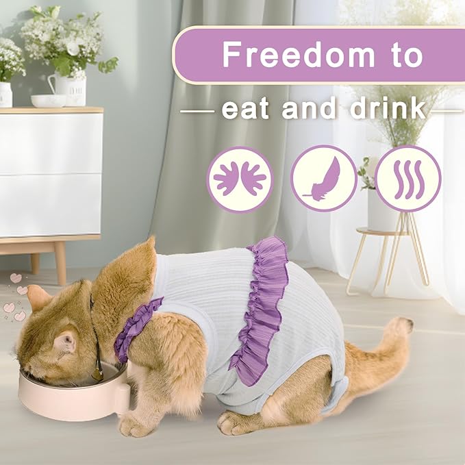 Cat Recovery Suit,Kitten Onesie After Surgery,E-Collar Alternative for Abdominal Wound and Skin Diseases,Soft Breathable Bodysuit After Spay（Yellow-XL）