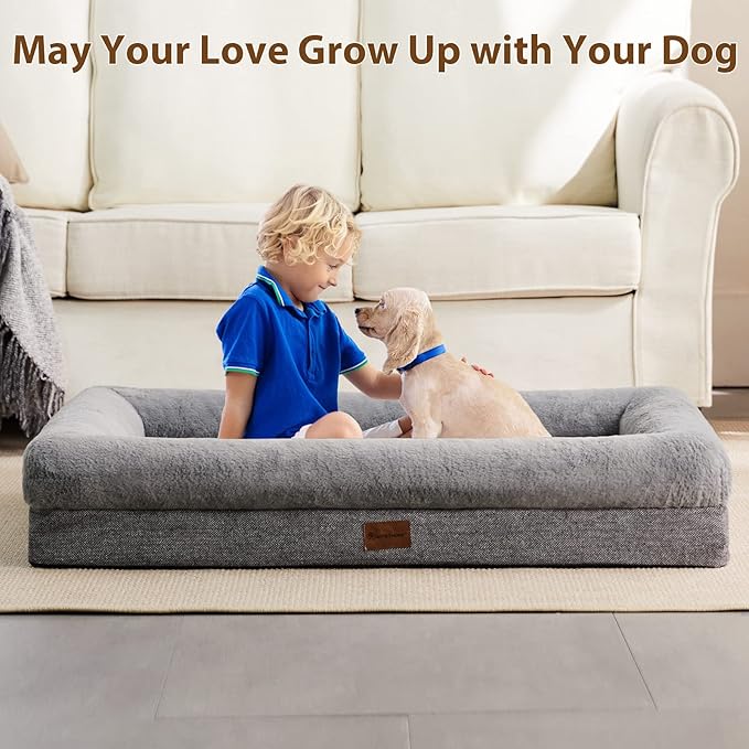 BFPETHOME Orthopedic Dog Bed for Large Sized Dogs – Washable Dog Couch Bed with Bolster Sides, Removable Waterproof Cover, Non-Slip Base, Comfortable Pet Bed for Better Sleeping