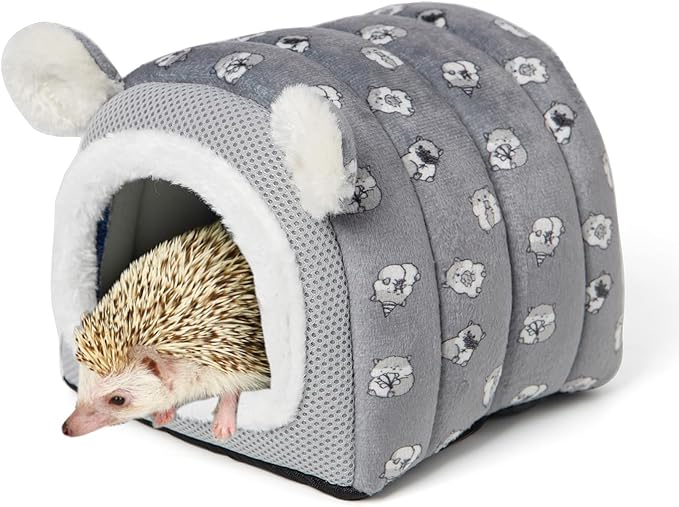 Hedgehog Bed Cave Hideout Hedgehog House Hedgehog Accessories, Hamster Small Animals Cage Supplies Warm House (Grey)