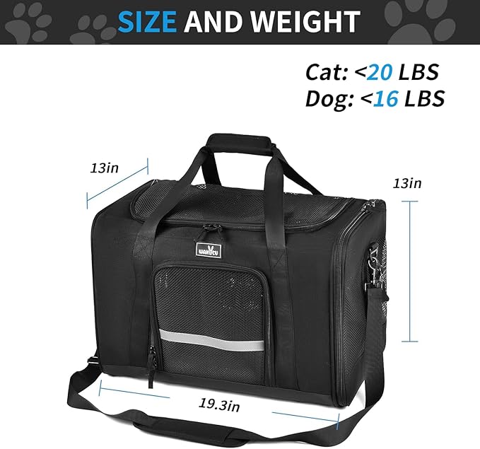 Dog Carriers for Small Dogs, Cat Carrier Travel, Expandable, Collapsible, 900D High Density Oxford Cloth, Wear-Resisting, Anti Tearing, Reflective Tape,Safety Lock Zipper