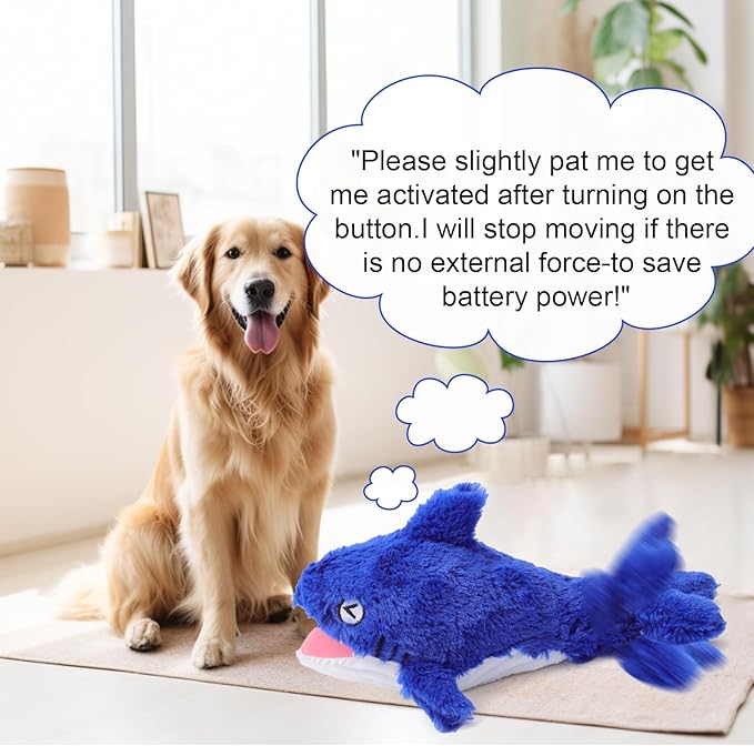 Mity rain 2 in 1 Interactive Dog Toys, Shark Dog Toy to Keep Them Busy, Plush Squeaky Dog Toys, Rechargeable Wiggly Fish Blue Dog Toys for Small Medium Large Dogs, Moving Dog Toys for Indoor&Outdoor