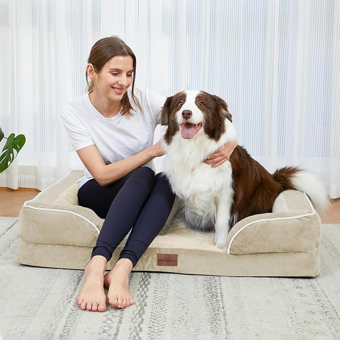 Comfort Expression XL Dog Beds for Extra Large Dogs, Waterproof Orthopedic Dog Bed with Bolster, Washable Pet Sofa Couch with Removable Cover & Non-Slip Bottom(X-Large,Beige)