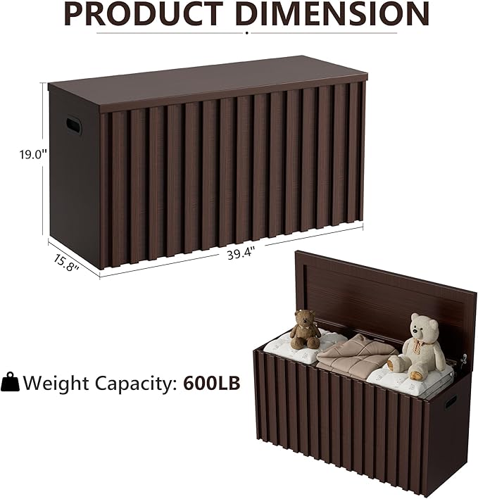 UEV Storage Bench Set of 2, 39.4" Wood Storage Trunk with 2 Safety Hinges, Sturdy Storage Chest, Fluted Wood Leg, Walnut