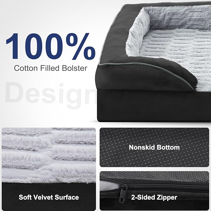 FURTIME Orthopedic Dog Bed for Small Dogs - Washable Dog Sofa Beds Small, Supportive Foam Pet Couch Bed with Removable Washable Cover, Waterproof Lining and Nonskid Bottom, Black