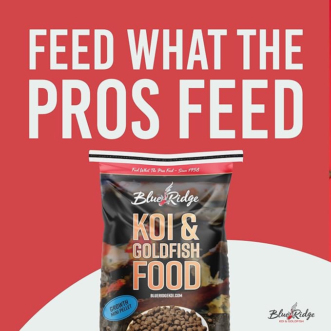 Blue Ridge Koi Fish Food 25lb - Koi Food Mini Growth Formula, Goldfish Food, Premium Fish Food for Ponds, Ponds Fish Food, Floating Pond Pellets