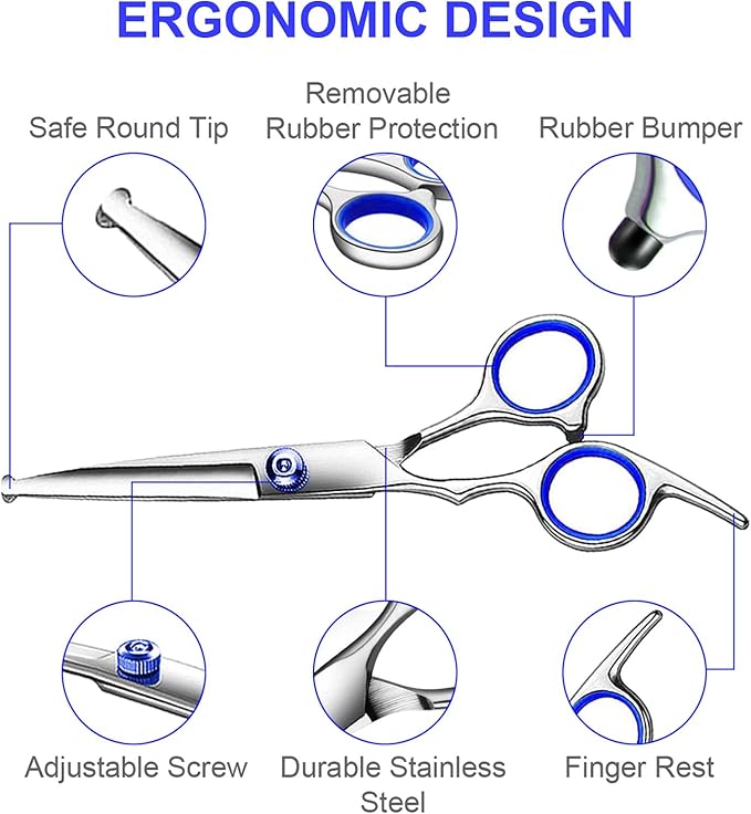 Professional 6 in1 Dog Grooming Scissors Kit, Titanium Coated Dog Scissors for Grooming, Grooming Shears Kit for Dogs Cat Pet At Home